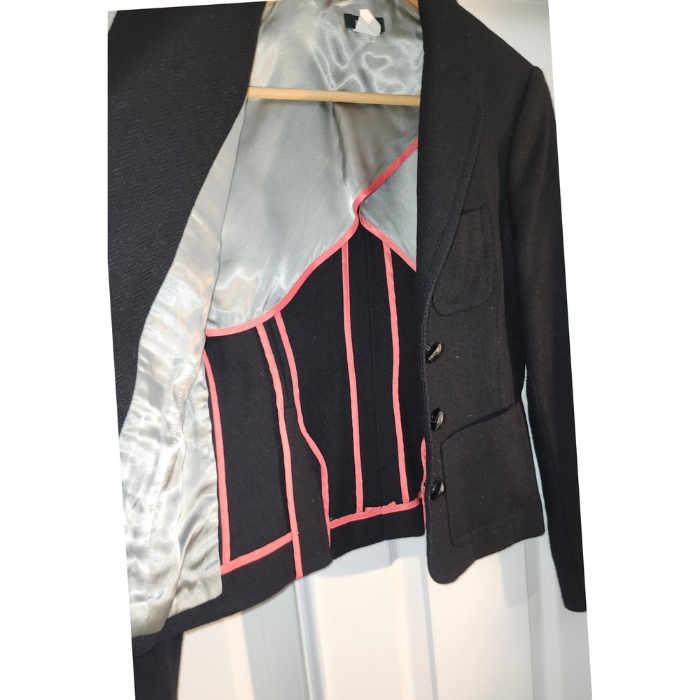 VTG J.Crew Robert Noble Scottish‎ Wool Herringbone Blazer Black Pink Pheasant - Picture 5 of 8